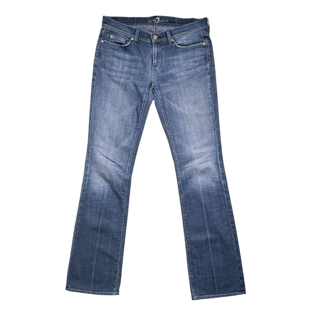 7 For All Mankind Womens 30 Bootcut Jeans Medium Wash Studded Low Rise Stretch
